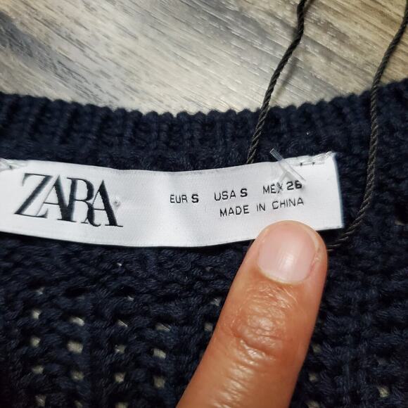 Zara Women Open Crochet Blue Vest Size Small New Without Tag - Picture 2 of 8